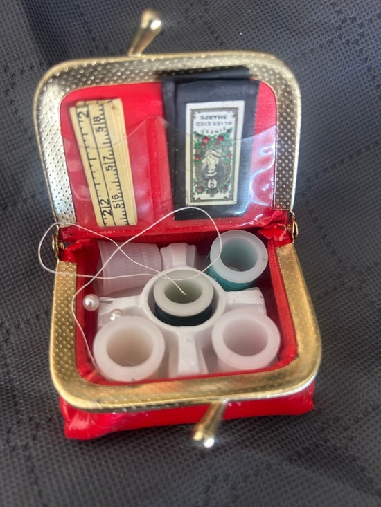 Other - Vintage Red Mini Sewing Kit with Gold Frame 1972